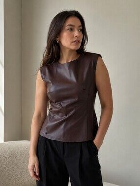 Brand New Badgley Mischka Sleeveless Faux Leather Top in Wine size M